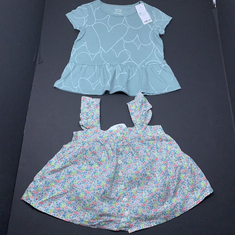Toddler Girl Size 3T Gap Floral Tank Carters Green Heart Peplum Top 2 Pieces NWT